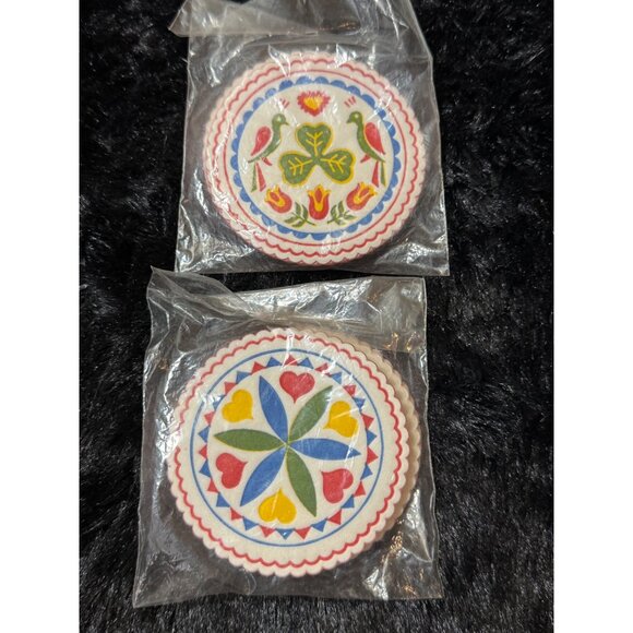 Denmark Decorative Multicolor Coasters With Folk Art Design - Set Of 2 NEW - Picture 1 of 6